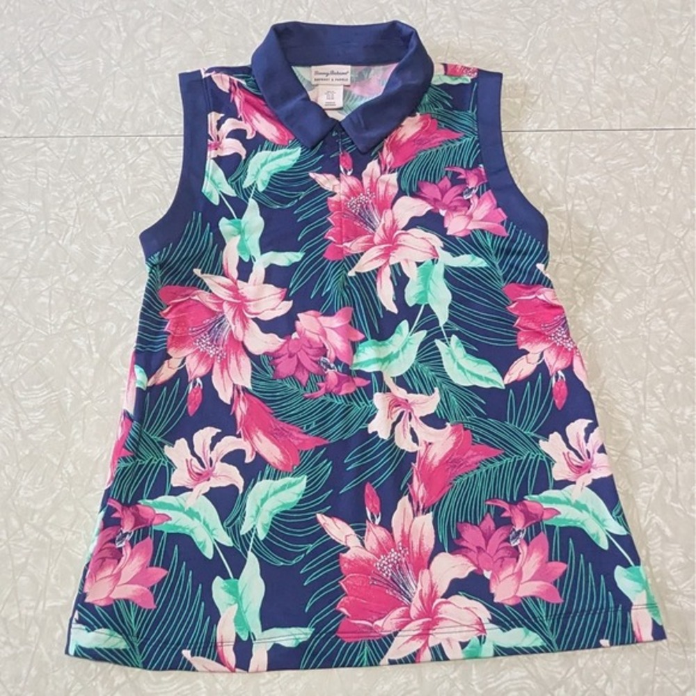 Tommy‎ Bahama Racquet & Paddle M Tropical Floral Sleeveless Polo Top Pickleball